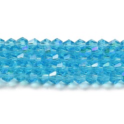 Deep Sky Blue Transparent Electroplate Glass Beads Strands, AB Color Plated, Faceted, Bicone, Deep Sky Blue, 2mm, about 162~185pcs/strand, 12.76~14.61 inch(32.4~37.1cm)