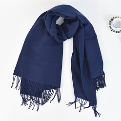 Полуночно-синий Женский длинный клетчатый шарф из полиэстера с имитацией кашемира и кисточками, зима/осень теплые большие мягкие шали в шотландскую клетку, темно-синий, 2000x650 мм