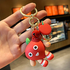 Pomme Porte-clés en plastique PVC, avec porte-clés en alliage et fermoirs pivotants à pince de homard, fruit, Modèle de pomme, porte-clés pomme : cm