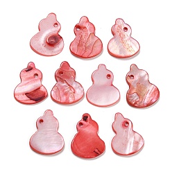 Light Coral Dyed Natural Freshwater Shell Pendants, Gourd Charms, Light Coral, 20.5~21x15~16x2~3mm, Hole: 1.5mm