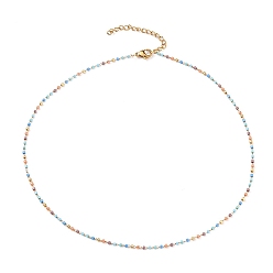 Pale Turquoise Handmade Glass Seed Beaded Necklaces, with Golden Plated 304 Stainless Steel Lobster Claw Clasps, Pale Turquoise, 16 inch(40.7cm)