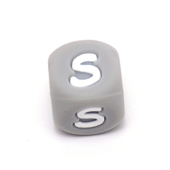 Letter S Силиконовые бусины с алфавитом для изготовления браслетов или ожерелий, стиль письма, серый куб, letter.s, 12x12x12 мм, отверстие : 3 мм