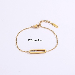 Real 18K Gold Plated Stainless Steel Oval Bracelets, with Clear Cubic Zirconia, Real 18K Gold Plated, 6-7/8 inch(17.5cm)