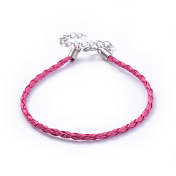 Camellia Trendy Braided Imitation Leather Bracelet Making, with Iron Lobster Claw Clasps and End Chains, Camellia, 200x3mm