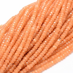 Dark Orange Dyed Natural Malaysia Jade Rondelle Beads Strands, Faceted, Dark Orange, 4x2~3mm, Hole: 1mm, about 115pcs/strand, 14 inch