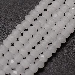 Blanc Perles en verre jade d'imitation, rondelle, facette, blanc, 2~3x2mm, Trou: 1mm, Environ 200 pcs/chapelet, 17.32 pouce