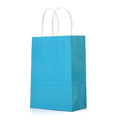 Deep Sky Blue Kraft Paper Bags, Gift Bags, Shopping Bags, with Handles, Deep Sky Blue, 15x8x21cm