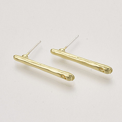 Light Gold Alloy Stud Earring Findings, with Loop, Bar, Light Gold, 27.5x3.5mm, Hole: 1.5mm, Pin: 0.6mm