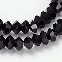 Noir Toupies facettes brins de billes de verre, noir, 5x3mm, Trou: 1mm, Environ 99 pcs/chapelet, 11.8 pouce