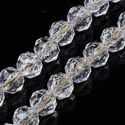 Clear Transparent Crackle Glass Beads Strands, Faceted, Rondelle, Clear, 8x7.5mm, Hole: 1.2mm, about 50Pcs/strand, 14.96 inch(38cm)