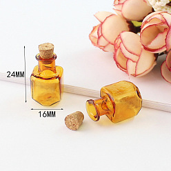 Square Miniature Glass Bottles, with Cork Stoppers, Empty Wishing Bottles, for Dollhouse Accessories, Jewelry Making, Square Pattern, 24x16mm