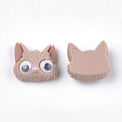 Bois Solide Cabochons chaton en résine, avec du plastique, forme de tête de chat de dessin animé, burlywood, 19.5x20.5~21x10mm