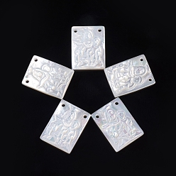 White Shell Natural White Shell Pendants for Mother's Day, Rectangle with Mother & Son, 15~15.5x11~11.5x2.5~3mm, Hole: 1mm