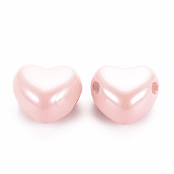 Pink Opaque Acrylic European Beads, Large Hole Beads, Pearlized, Heart, Pink, 19.5x21.5x14.5mm, Hole: 4mm