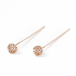 Light Gold Brass Micro Pave Clear Cubic Zirconia Flower Head Pins, Vintage Decorative for Hair DIY Accessory, Light Gold, 44mm, Pin: 22 Gauge(0.6mm)