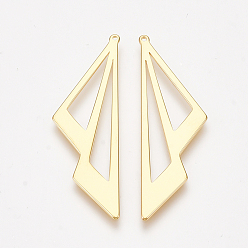 Real 18K Gold Plated Brass Pendants, Double Triangle, Nickel Free, Real 18K Gold Plated, 39.5x12.5x1mm, Hole: 0.8mm