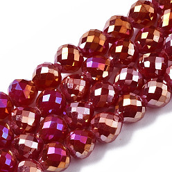 FireBrick Electroplate Glass Beads Strands, AB Color Plated, Faceted, Teardrop, FireBrick, 8mm, Hole: 1.6mm, about 69~70pcs/strand, 20.79~22.05 inch(52.8cm~56cm)