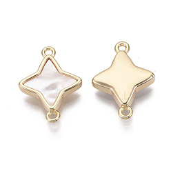 Seashell Color Brass Links, with Freshwater Shell, Nickel Free, Star, Real 18k Gold Plated, Seashell Color, 18x13x3mm, Hole: 1.2mm