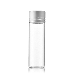 Silver Clear Glass Bottles Bead Containers, Screw Top Bead Storage Tubes with Aluminum Cap, Column, Silver, 2.2x7cm, Capacity: 15ml(0.51fl. oz)