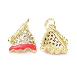 Real 18K Gold Plated Brass with Clear Cubic Zirconia Enamel Charms, Cadmium Free & Lead Free, Rack Plating, Christmas Theme, Christmas Hat, Real 18K Gold Plated, 13x11.5x3.7mm, Hole: 3mm