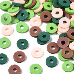 Vert Clair Perles en fimo faits à la main, perles heishi, pour les fournitures de bricolage bijoux artisanat, disque / plat rond, vert clair, 6x1mm, Trou: 2mm, environ26000 pcs / 1000 g