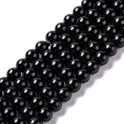 Noir Perles de verre de qualité écologiques, nacré, ronde, noir, 6mm, Trou: 1.2~1.5mm, Environ 68 pcs/chapelet, 16'' (40.64 cm)
