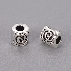Antique Silver Tibetan Style Alloy Beads, Column, Cadmium Free & Nickel Free & Lead Free, Antique Silver, 6mm, Hole: 2.5mm