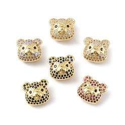 Mixed Color Brass Micro Pave Cubic Zirconia Beads, Long-Lasting Plated, Real 18K Gold Plated, Cadmium Free & Lead Free, Bear Head, Mixed Color, 13x14x10mm, Hole: 1.8mm