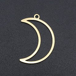 Real 18K Gold Plated Ion Plating(IP) 201 Stainless Steel Pendants, Moon Charm, Laser Cut, Real 18K Gold Plated, 26x18x1mm, Hole: 1.6mm