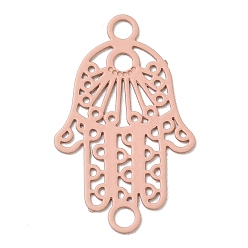 Pink 430 charmes de connecteur en acier inoxydable, embellissements en métal gravé, liens de la main hamsa religion, rose, 21x13x0.5mm, trou: 1.8 mm et 1.6 mm