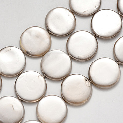 Light Grey Shell Pearl Beads Strands, Spray Painted, Flat Round, Light Grey, 20x3mm, Hole: 0.8mm, about 18pcs/Strand, 14.96 inch(38cm)