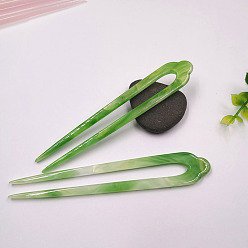 Lime Green Cellulose Acetate(Resin) Hair Forks, Vintage Decorative Hair Accessories, U-shaped, Lime Green, 130mm