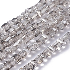 Gris Abalorios de vidrio electrochapa, facetados, codiciaron perla plateado, semicírculo, gris, 4x4x3 mm, agujero: 0.8 mm, sobre 148 unidades / cadena, 19.69 pulgada (50 cm)