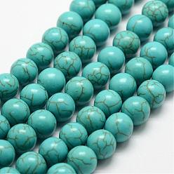 Dark Cyan Synthetic Howlite Bead Strand, Dyed, Round, Dark Cyan, 10x9mm, Hole: 1mm, about 40pcs/strand, 15.1 inch