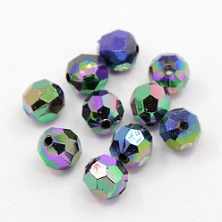 Multi-color Plated Plating Plastic Acrylic Faceted Round Beads, Multi-color Plated, 8mm, Hole: 1.5mm, about 1800pcs/pound