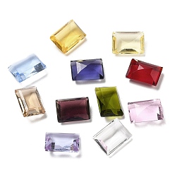 Mixed Color Pointed Back Glass Rhinestone Cabochons, Rectangle, Faceted, Mixed Color, 14x10x6~6.5mm