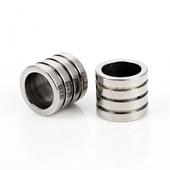 Stainless Steel Color 201 Stainless Steel European Beads, Large Hole Beads,  Grooved Column, Stainless Steel Color, 11.4x10mm, Hole: 8.5mm