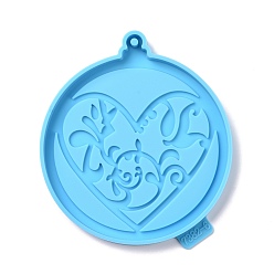Heart Christmas Themed Big Pendant Silicone Molds, Resin Casting Molds, for UV Resin, Epoxy Resin Craft Making, Flat Round, Heart Pattern, 117x104x9mm, Hole: 3.8mm