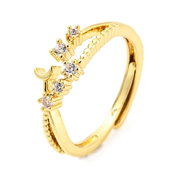 Настоящее золото 18K Регулируемое кольцо из латуни в форме полумесяца с фианитами, без свинца и без кадмия, реальный 18 k позолоченный, размер США 5 3/4 (16.3 мм)