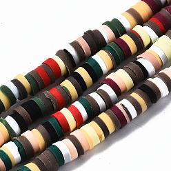 Разноцветный Полимерной глины ручной работы бисер нитей, для поделок ювелирных изделий, Heishi бусы, Диск / плоские круглые, красочный, 4x0.5~1 мм, отверстие : 1.4 мм, около 350~410 шт / нитка, 15.75 дюйм ~ 16.14 дюйм (40~41 см)