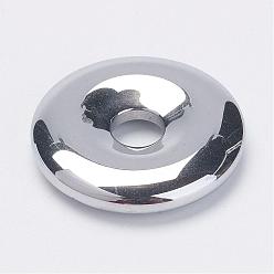 Platinum Plated Non-Magnetic Synthetic Hematite Pendants, Donut/Pi Disc, Grade A, Platinum Plated, 30x6mm, Hole: 7mm
