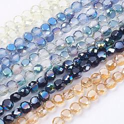 Couleur Mélangete Perles en verre electroplate, facette, plat rond, couleur mixte, 4x3mm, Trou: 1mm, environ 100 / pcs brins, 16.3 pouce