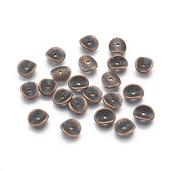 Red Copper Tibetan Style Wavy Spacer Beads, Cadmium Free & Nickel Free & Lead Free, Arched Disc, Red Copper, 9x1mm, Hole: 1mm