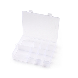 Белый Пластиковые съемные контейнеры для бусинок, с крышкой, 14 отсеков, прямоугольные, белые, 20.8x17x4 см, отверстие : 19x6 мм, Внутренний диаметр: 4x4 cm