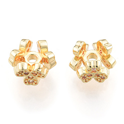 Real 18K Gold Plated Brass Spacer Beads, with Crystal Rhinestone, Nickel Free, Flower, Real 18K Gold Plated, 8x9x6mm, Hole: 1.5mm