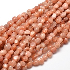 Pierre De Soleil Nuggets sunstone naturelles perles brins, pierre tombée, teint, 5~10x6~7x3~7mm, Trou: 1mm, environ 14.9 pouces ~ 15.7 pouces