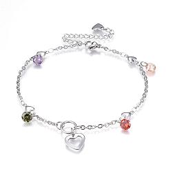 Stainless Steel Color 304 Stainless Steel Charm Bracelets, with Glass Rhinestone and Lobster Claw Clasps, Stainless Steel Color, 8-1/4 inch(210mm)x2.5mm