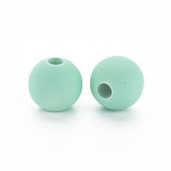 Pale Turquoise Rubberized Style Acrylic Beads, Round, Pale Turquoise, 13.5x12.5mm, Hole: 4mm