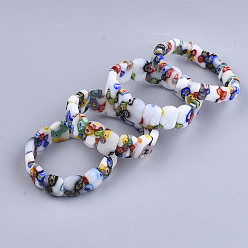 Mixed Color Handmade Millefiori Lampwork Stretch Bracelets, Rectangle, Mixed Color, 2 inch~2-1/8 inch(5~5.5cm)
