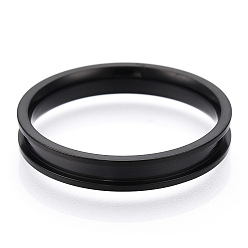 Black 201 Stainless Steel Grooved Finger Ring Settings, Ring Core Blank, for Inlay Ring Jewelry Making, Electrophoresis Black, Inner Diameter: 21mm